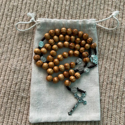 Handmade Olive Wood Rosary With Holy Soil